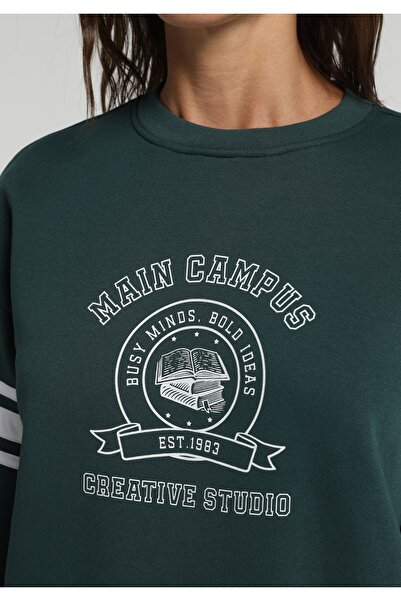 Colin's Regular Fit Yuvarlak Yaka Baskılı Kadın Yeşil Sweatshirt