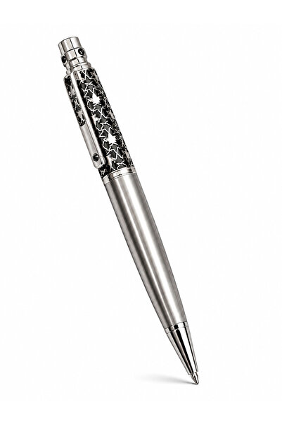 TIMERA قلم فضي مزخرف بتصميم هندسي أنيق-TIMERA Silver Decorative Pen with Geom...