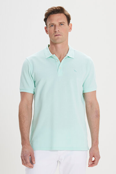 ALTINYILDIZ CLASSICS Men's Mint Slim Fit Slim Fit Polo Collar 100% Cotton Sho...