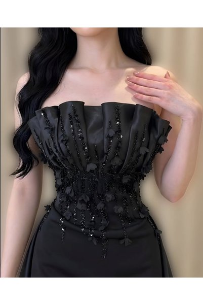 Razan فستان اسود سهرة طويل وانيق