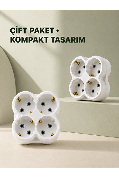 ARMÜZ 4-Outlet Socket Multiplier 2-Piece Set Wireless Wall-Mounted Socket Mul...