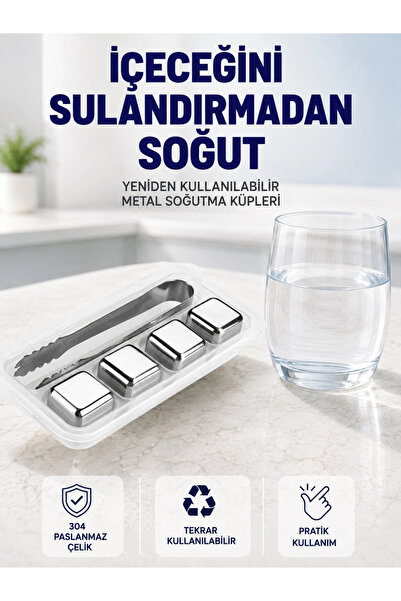 ARMÜZ Metal Ice Cube Set and Ice Clip Made of Stainless Steel
