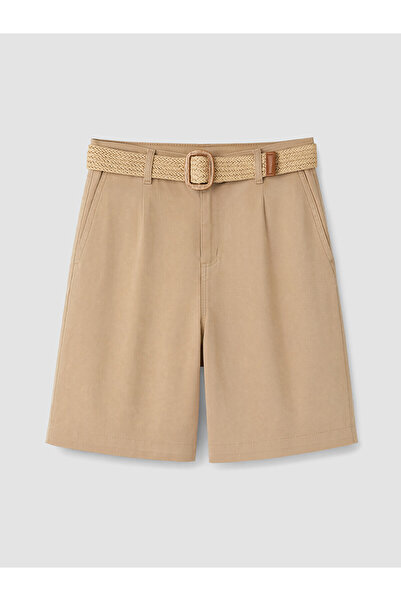 LC Waikiki Peak New Season Women's Pleated Jean Shorts with Belted Waist