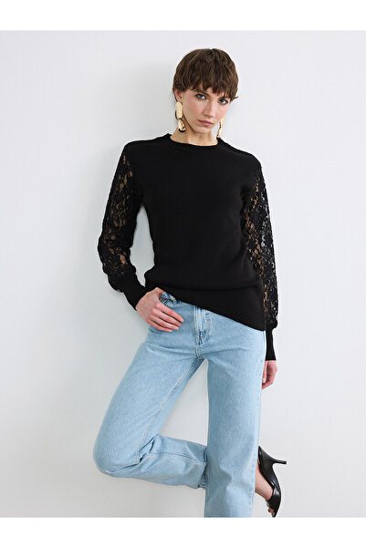 LC Waikiki Alita City Women's Knitwear Sweater with a Contrast Oval Collar an...