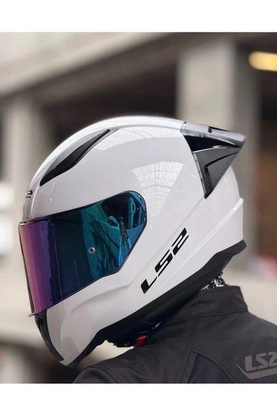LS2 Rapıd 2 Race Beyaz Full Face Motosiklet Kaskı Gökkuşağı Camlı