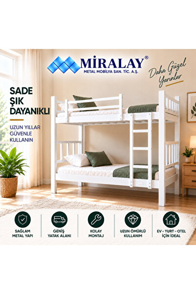 MİRALAY Metal 2 Katlı Bölünebilir Ranza - Beyaz