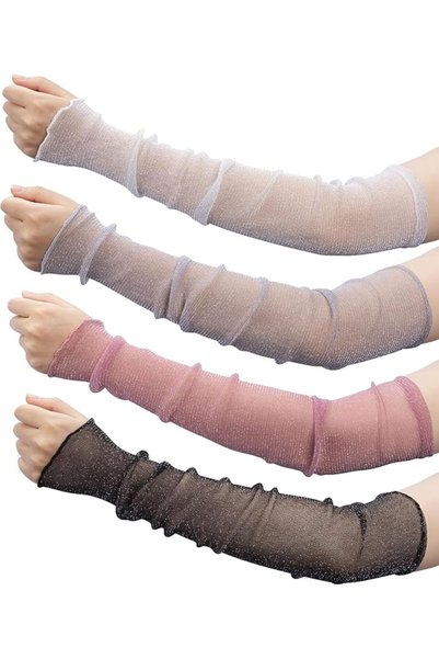 Aputue Sun Sleeves for Women UV Protection, 4 Pairs Long Mesh Arms Sleeves wi...