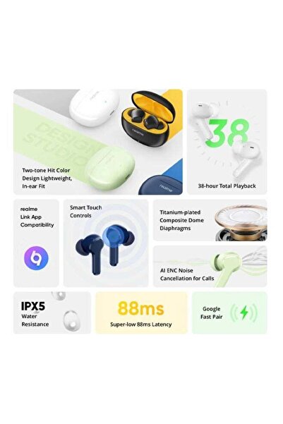 realme Original Buds T110 TWS Wireless Earphone AI ENC Bluetooth 5.4 IPX5 Waterproof 38 Hours Battery Life Headphone Black