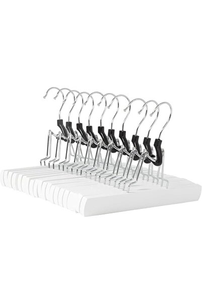 Amazon basics Wooden Pants Hangers Closet Organizer, White, 10-Pack
