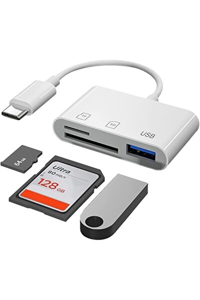 T Tersely قارئ بطاقات 3 في 1 USB-C SD/TF MicroSD + USB 2.0