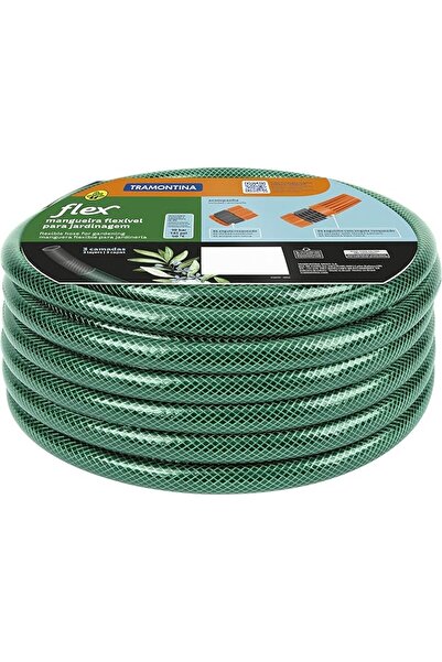 TRAMONTINA 25m Flex Garden Hose in Green with 3-Layers PVC Fiber and Braided ...