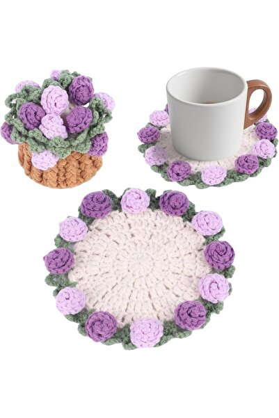 SYOSI Handmade Crochet Coaster Set, Flower Bouquet Blanket Coasters with Mini...