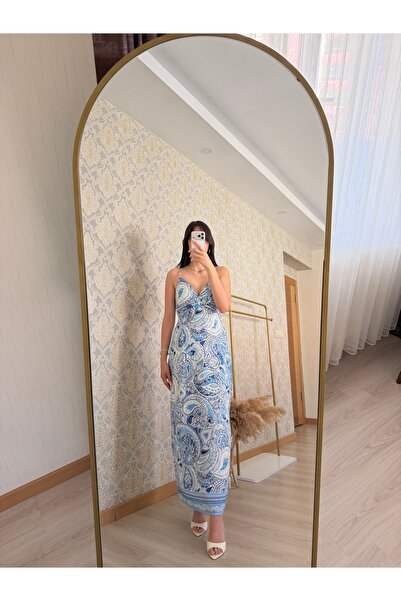 Butik Duygu Şakiroğlu Mavi Desenli Elbise