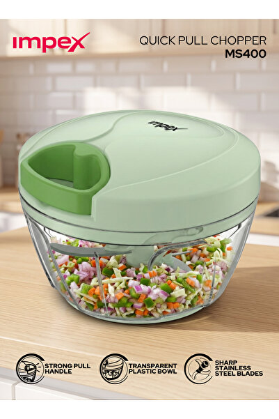 IMPEX Quick Pull Chopper 400ml MS400 | Pull Handle, SS Blades, Veg, Fruits, N...