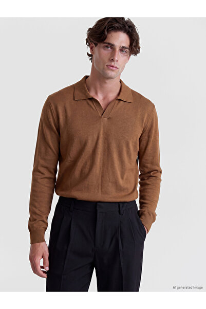 LC Waikiki Ozmarka New Season Brown Polo Collar Men's Knitwear Sweater