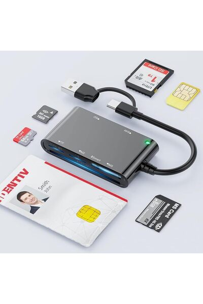 KASTWAVE محول بطاقة SIM وقارئ بطاقات ذكية CAC، محول متعدد البطاقات 6 في 1 بمن...