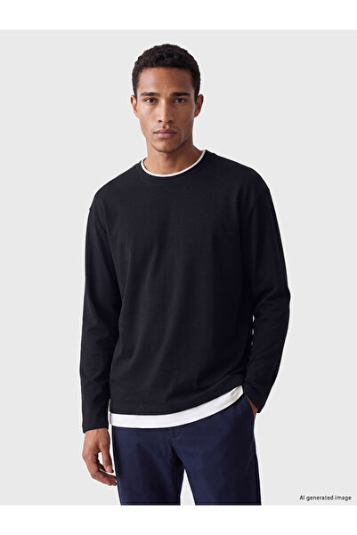 LC Waikiki Vizyon New Season Black Crew Neck Long Sleeve Men's T-Shirt