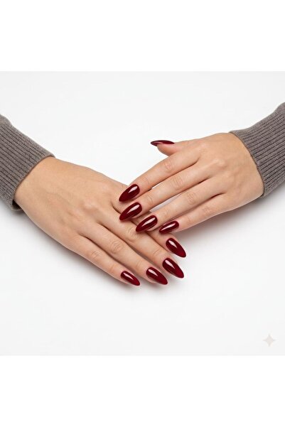 NO BRAND Press-On Nails, Almond-Shaped, Burgundy Minimalist Pure Colour, 10 P...