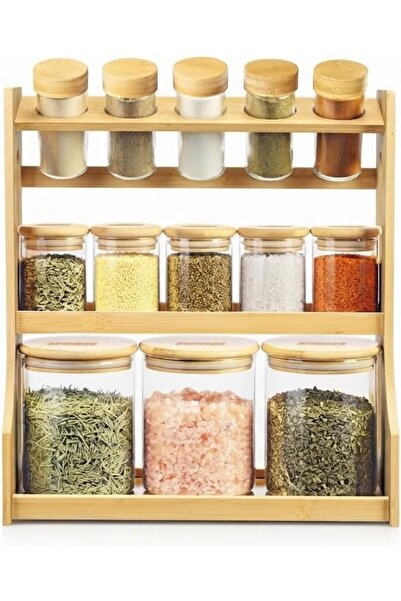 Generic 3-Tier Bamboo Spice Rack Organizer with 13 Glass Jars, Countertop Spi...