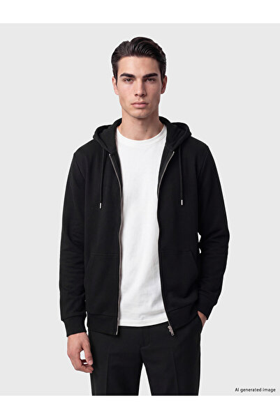 LC Waikiki Vizyon New Season Black Hooded Men's Zippered Sweatshirt