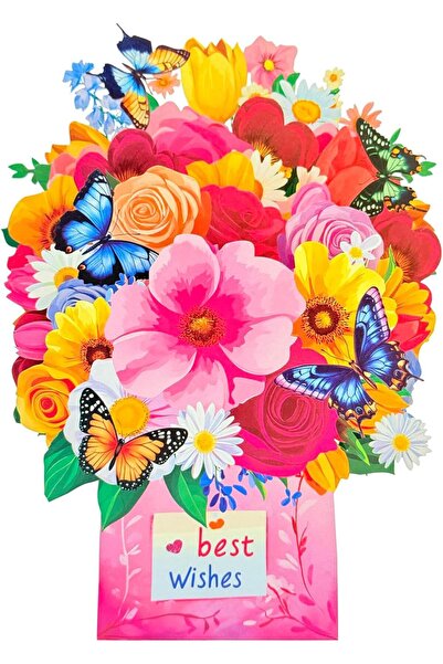 Arabest 3D Pop Up Greeting Card,Forever Bouquet Red Flowers and Blue Butterfl...