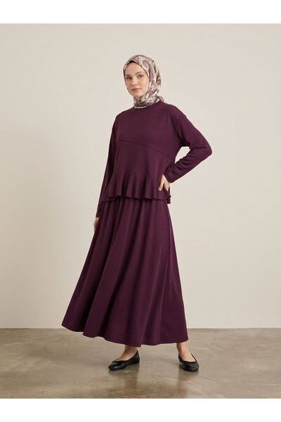 Foremia Flounced Skirt Set-Burgundy