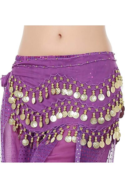 Arabest Women's Belly Dance Hip Scarf with 128 Gold Coins,Chiffon Wrap Skirt ...