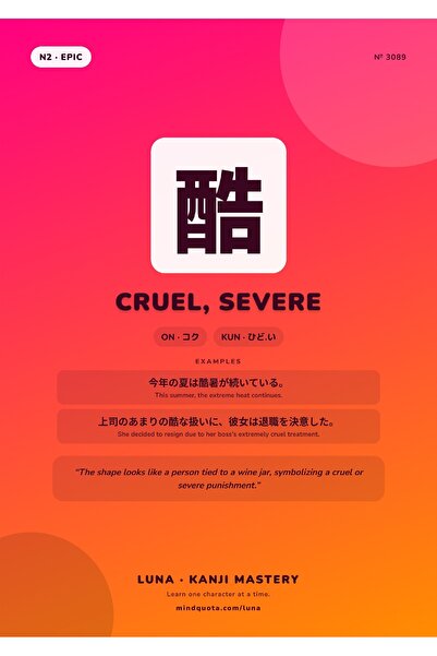 OEM Poster Infografic Kanji 酷 crud sever, scriere japoneza, Carton 250g, A4