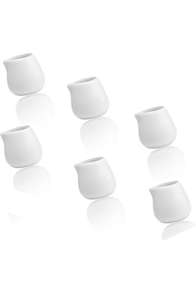 Sweet seven ® 6 PCS White Ceramic Milk Jug 110ml - Creamer Pitcher for Coffee...