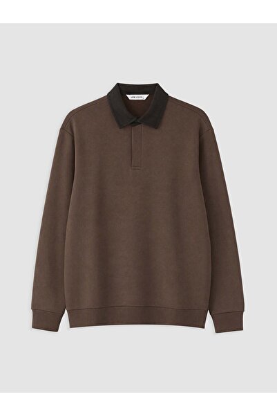 LC Waikiki Vizyon New Season Brown Polo Collar Men's Sweatshirt