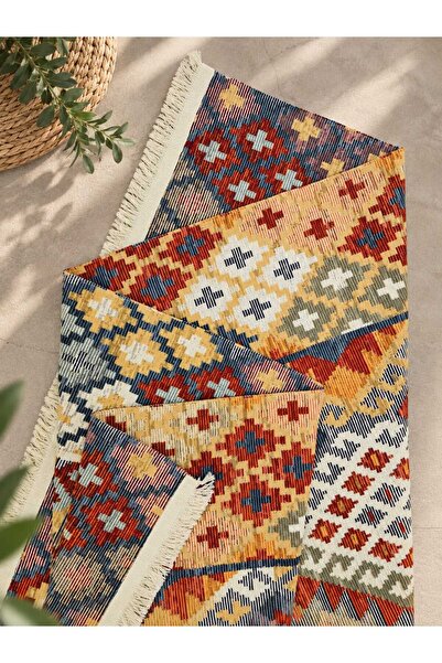 Safir Kilim Safir Şönil Çift Taraflı Etnik Desenli Kilim – Renkli Özel Tasarı...