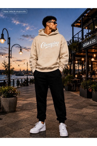herkesemoda Σετ αθλητικής φόρμας Champion με στάμπα και κουκούλα, από ύφασμα ...