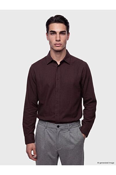 LC Waikiki Vizyon New Season Plum Regular Fit Linen Look Men's Shirt