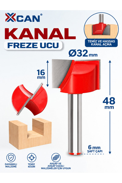 Kanal Freze Ucu Ø32 mm – 6 mm Şaft – 16 mm Kesim Yüksekliği