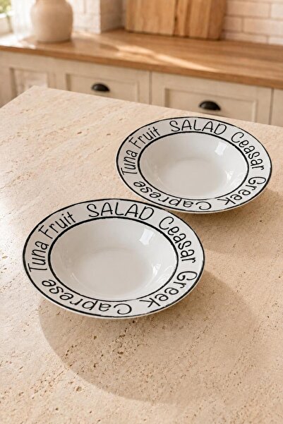 İLİVA 2-Piece Large Pasta and Salad Plate Spaghetti Deep Plate 26 cm