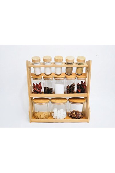 Generic 3-Tier Bamboo Spice Rack Organizer with 5 Spice Bottles, 5 Glass Jars...