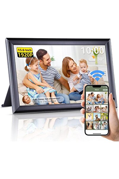 PINREK إطار صور رقمي واي فاي من فراميو مقاس 15.6 بوصة، إطار صور إلكتروني