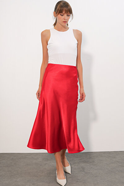 Merterium Women's Fit Fit Satin Skirt 1596 - Burgundy