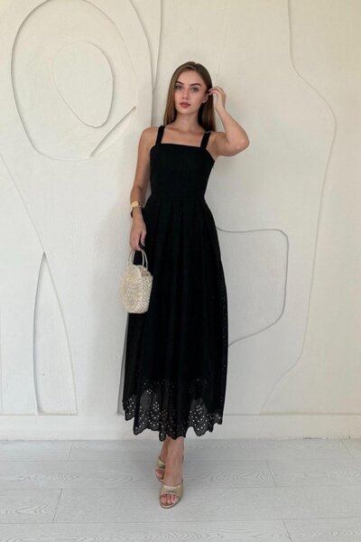 Elbee Fashion Woman Φόρεμα Brode με Μαύρη Κρεμαστή Συσκευή