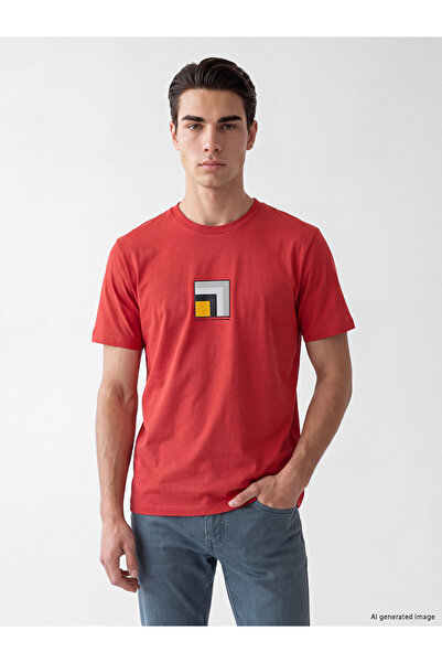 LC Waikiki Vizyon New Season Red Crew Neck Printed Men's T-Shirt