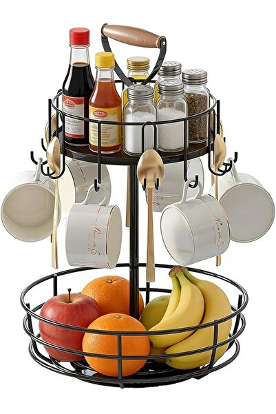 Generic 2-Tier 360° Rotatable Metal Spice & Fruit Organizer Rack | Double Lay...