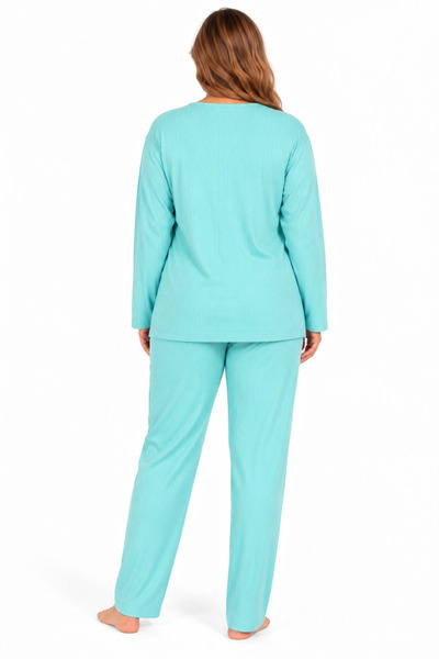 FAMES PİJAMA Büyük Beden Su Yeşili Kaşkorse Pijama Takımı