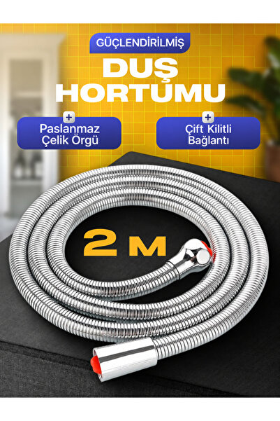 SUVİA Duş Hortumu 200 cm 2 Metre Paslanmaz Çelik Örgülü Güçlendirilmiş Çift K...