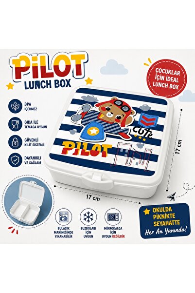 kumkumticaret Pilot Çocuk Beslenme Kutusu 17x17 cm Bölmeli Kilitli Lunch Box ...