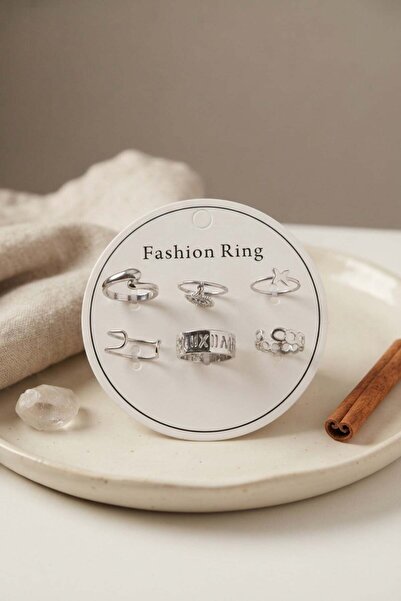 Inure Jewelry Silver Color Brass Bohemian Detailed 6-Piece Ring Set Byk4310