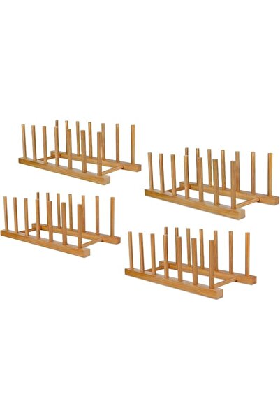 Home Zone Pack of 4 - Wooden Dish Rack Organiser - 6 Slot Dish Drainer & Stor...