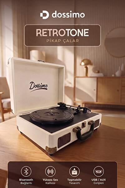 Dossimo Retrotone BT+AUX+USB Destekli Yedek İğneli Krem Pikap Çalar DS-R100
