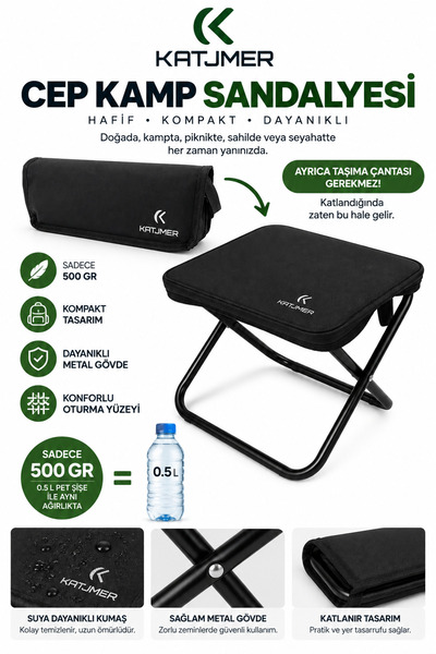 Katlanabilir Cep Kamp Sandalyesi 500 Gr Hafif Taşınabilir Kompakt Tabure