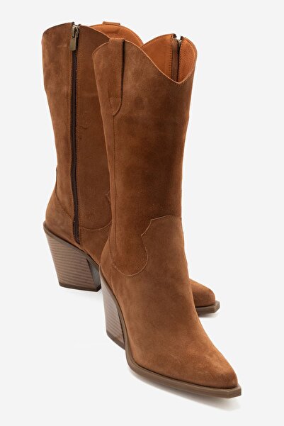 Zeynep Sıradağlı Tarben Women's Genuine Leather Boots Tan Suede