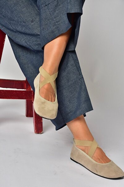 Fox Shoes Z250021002 Ženske balerinke od mink antilopa sa križnim elastikom